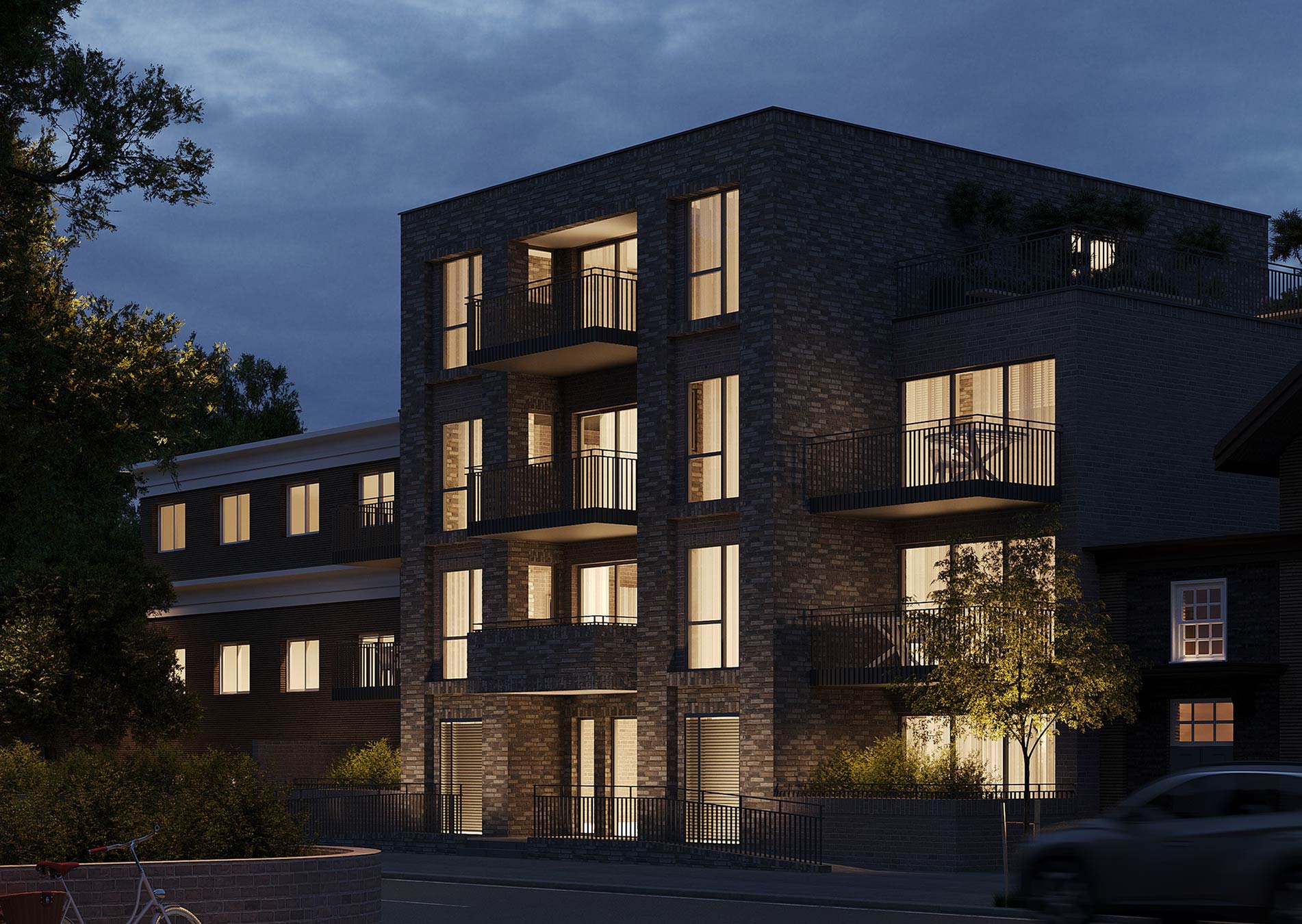 Outside of Aveline House, Oval in London during nighttime