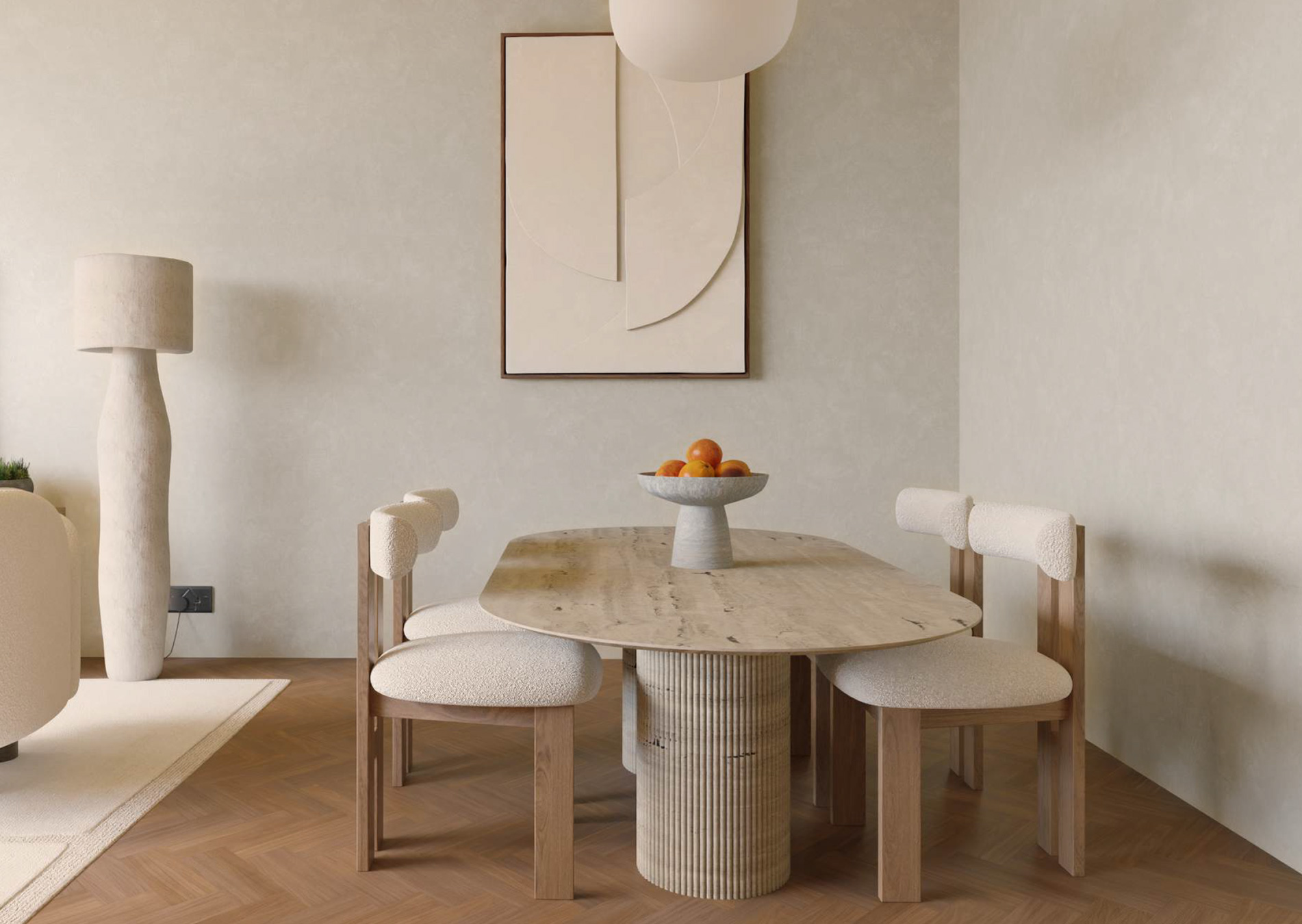 Dining area inside apartment Roden House, Clapham
